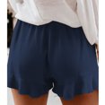 thumbnail image 4 of Pantalones cortos de cintura alta elásticos plisados sueltos rectos color sólido poliéster ropa de mujer, 4 of 6