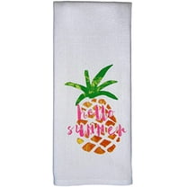 100% Cotton Pineapple with Hello Summer Design Flour Sack Kitchen Towel Soft and Absorbent Tea Towel / Hand Towels with Hanging Loop Size: 16 X 28 Inch.