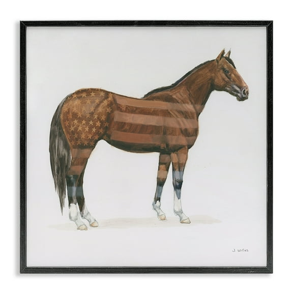 Stupell Industries American Flag Horse Animals & Insects Painting Black Framed Art Print Wall Art, 12 x 12