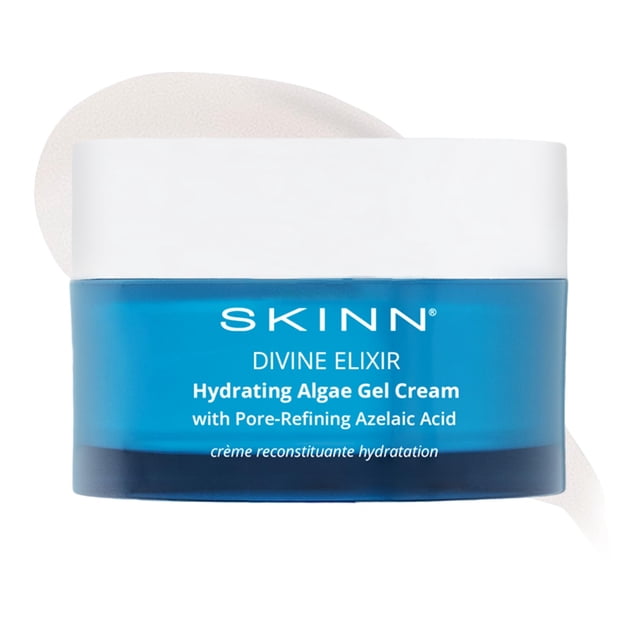 SKINN Crema hidratante para piel seca Divine Elixir Crema hidratante de algas (1.7 onzas líquidas) - Gel hidratante para cara y cuerpo que hidrata y exfolia la piel mientras rellena la apariencia - Ay