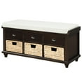 thumbnail image 2 of Rustic Storage Bench Footrest Shoe Bench with Rattan Baskets and Cushion (Espresso), 2 of 7