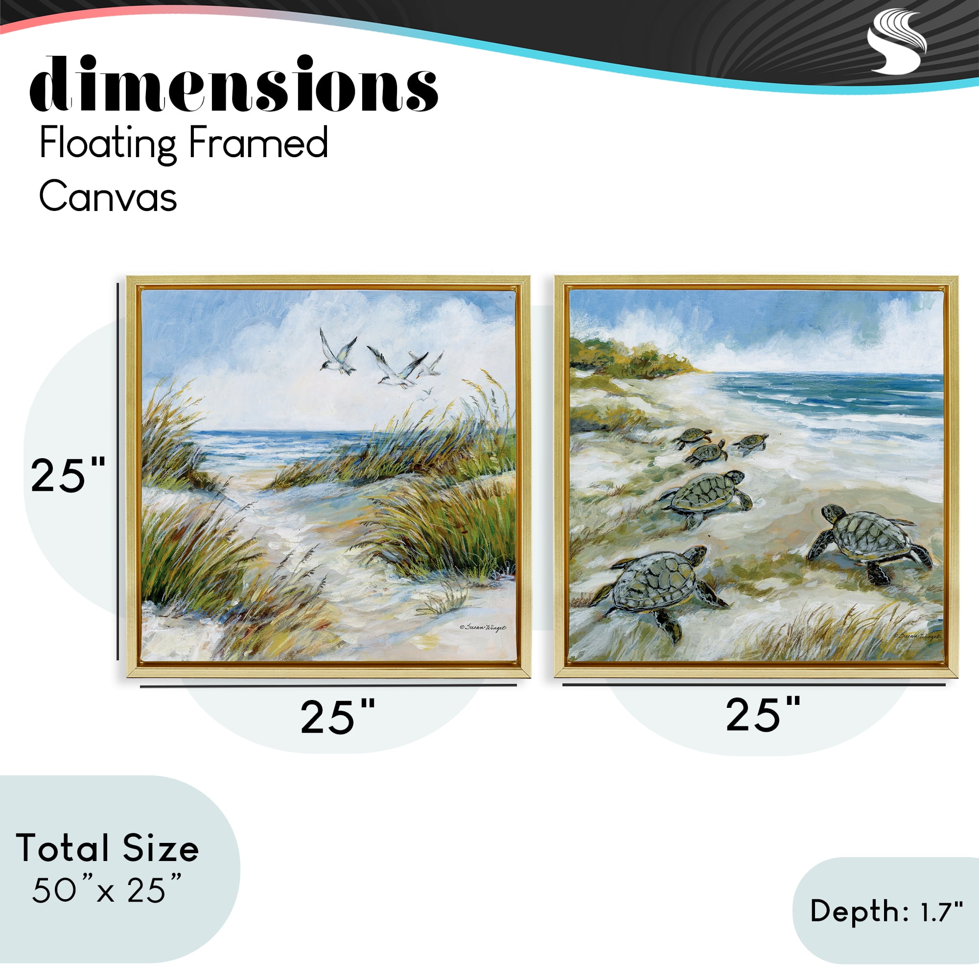 Stupell Industries Beach Creatures on Dunes 2 Piece Gold Framed Floater Canvas Set, design by Susan Winget