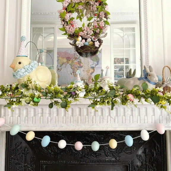 Dmlowu Long Easter Artificial Garland with Eggs - Spring Garland Farmhouse, Hanging Easter Wreath Decorations for Front Door Kitchen Fireplace Home Indoor Outdoor