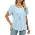 thumbnail image 2 of Xuyuer Women's Casual Solid Color Summer Round Neck Short Sleeve Blouse, Breathable Polyester Top for Beach Vacations, Weekend Outings and Relaxed Everyday Style, 2 of 8