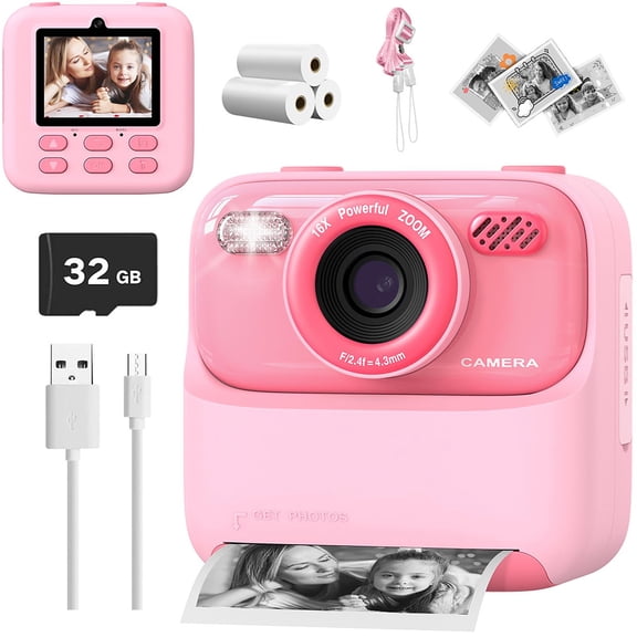 Kids Instant Print Digital Camera, 1080P HD Dual Lens Selfie Video Camcorder for Boys & Girls, 32GB Included, Ideal Birthday Christmas Gift Toys for Kids