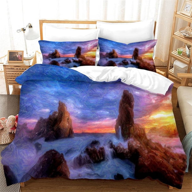 3D Art Naturaleza Paisaje Funda de edredón Set Ropa de cama Set Funda nórdica Fundas de almohada 18