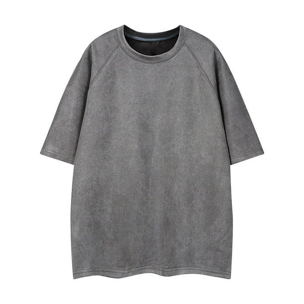 pstuiky camiseta de hombre, Camisas casuales de verano para hombre, de color liso, ajustadas, de manga corta y cuello redondo ropa de hombre xxl