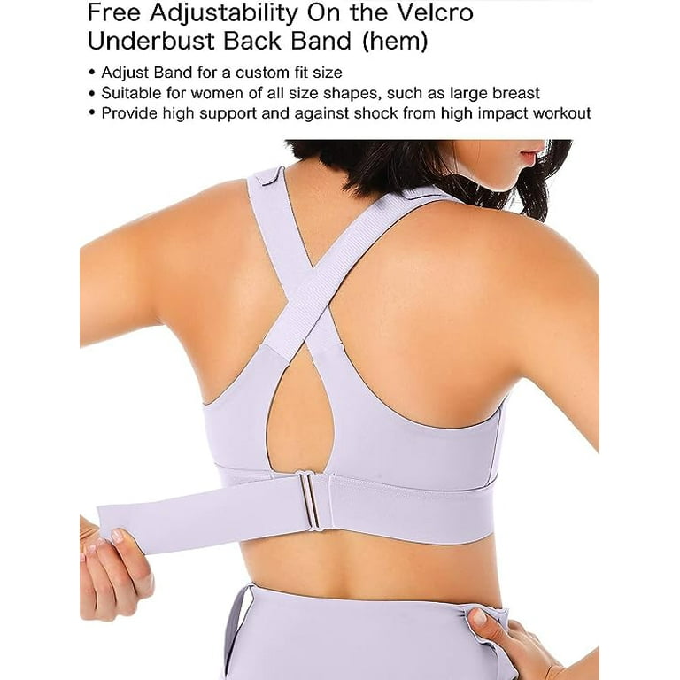 Womens High Impact Sports Bra Front Zipper Closure Adjustable Velcro Straps  Shockproof Post-Surgery Workout Bra 
