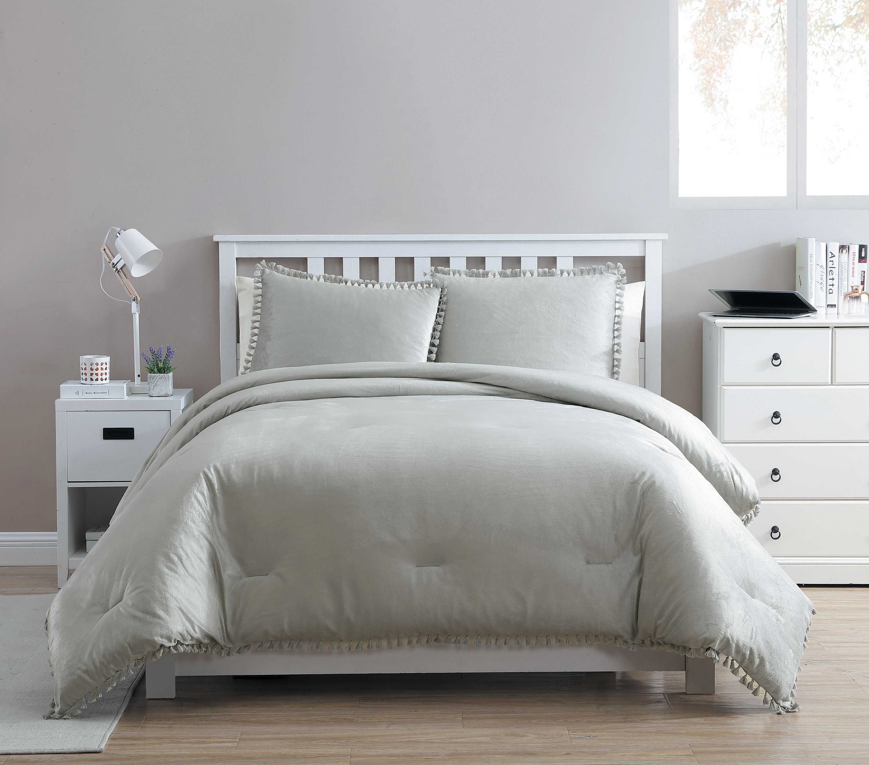 VCNY Home Giselle Soft Velvet Tassel Comforter Set, Twin/Twin XL, Grey