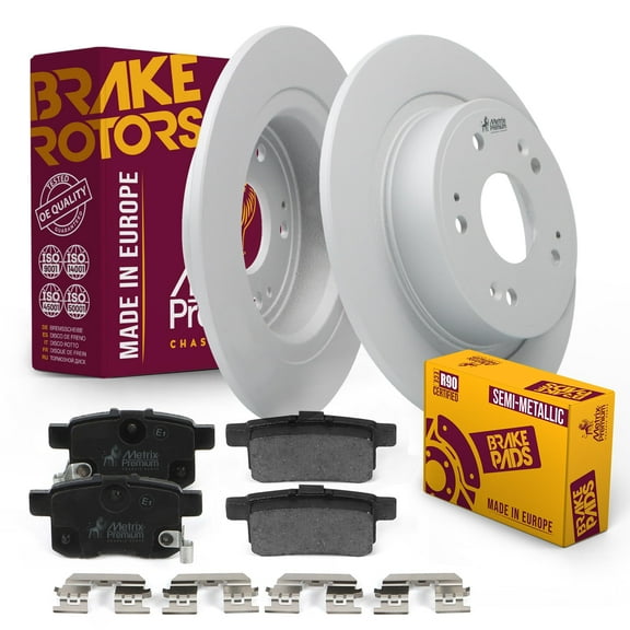 Metrix Premium Chassis Parts - Rear Semi-Metallic Disc Brake Pad Set & Solid Brake Rotor Kit Fits 2008-2017 Honda Accord, Made in Europe