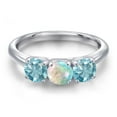 thumbnail image 3 of Gem Stone King 925 Sterling Silver Simulated White Opal and Blue Zircon Engagement Ring for Women | 2.20 Cttw | Round Cabochon 5MM | Gemstone October Birthstone | Size 8, 3 of 6