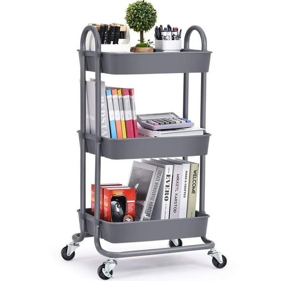 KK KINGRACK Rolling Cart, Utility Cart, Heavy Duty Storage Cart, Metal & Plastic, Gray