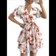 thumbnail image 1 of Vestidos de Verano para Mujer, con Estampado Floral, Escote en V y Volantes, Estilo Informal de , Vestido Fluido y Cruzado para Rojo Ladrillo L, 1 of 8