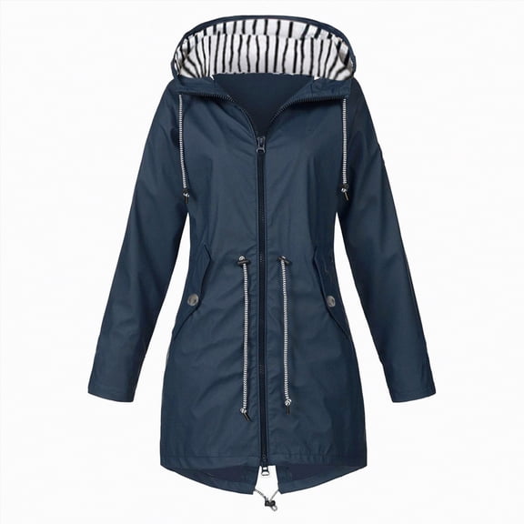 Godom Rain Jackets for Women Plus Size Solid Color Rain Jacket Outdoor Hooded Windproof Loose with Pocket Coat Hooded Windbreaker