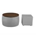 thumbnail image 2 of Round End/Side Table With Storage, Storage Ottomans with Square Footstool, Wooden Tray, Fabric Wrapped, 2-in-1 Multifunctional Furniture for Home Living Room Bedroom, Gray, 2 of 8