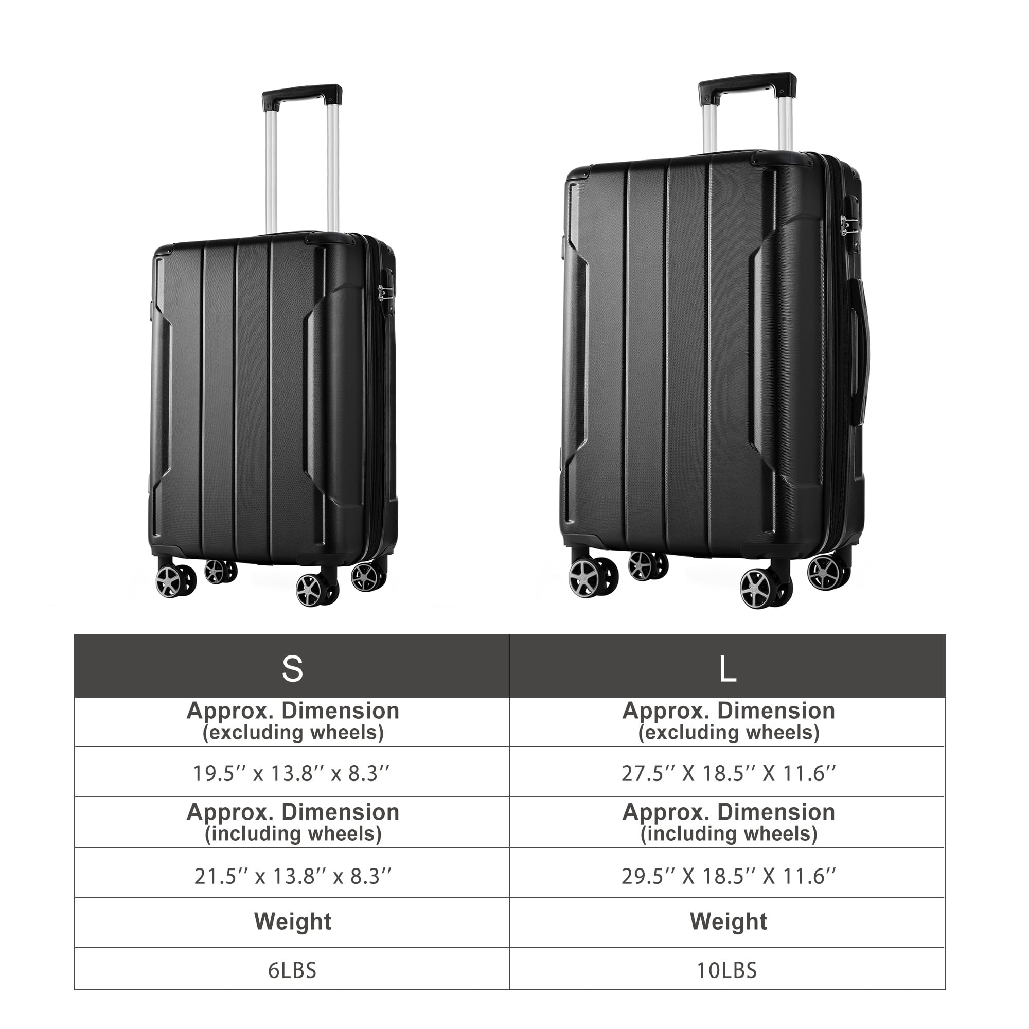 EUROCO 2 Piece Luggage Set, Expandable Hardshell Suitcase with TSA Lock and Double Spinner Wheels,ABS Durable Carry on luggage Set(20"/28"),Black