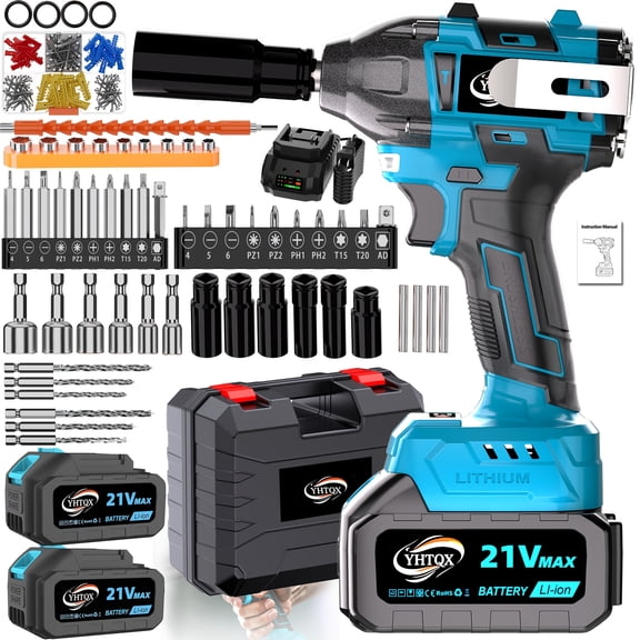 Impact Wrench 1/2 Impact Gun,optional 0-3600RPM,4-Speed Torque Settings (200/600/1200/1600N.m),21V Electric Cordless Impact Wrench Driver,3/8" Adapter,6Ah Battery & 2.0Ah
