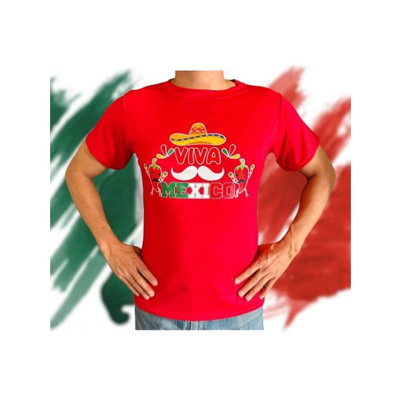 Playera De Fiestas Patrias Impreso de Viva Mexico Septiembre Independencia Color Rojo Talla Grande Marca Emil SaEs