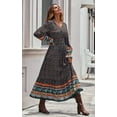 thumbnail image 2 of Robe Maxi à Manches Longues pour Femmes - Col en V, Décontractée, Boutonnée, Bohème, à Imprimé Floral, Automne, Longues Robes, 2 of 6