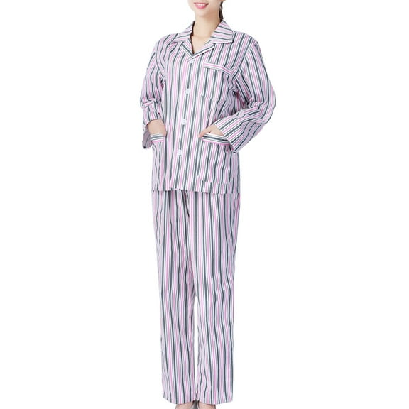 OUNONA Women’s Cotton Pajama Set, Comfortable Sleeve Sleepwear for Hospital, Home, Bedridden Patients, Size M