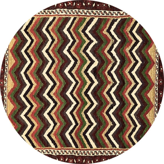 Ahgly Company Indoor Round Abstract Brown Modern Area Rugs, 5' Round