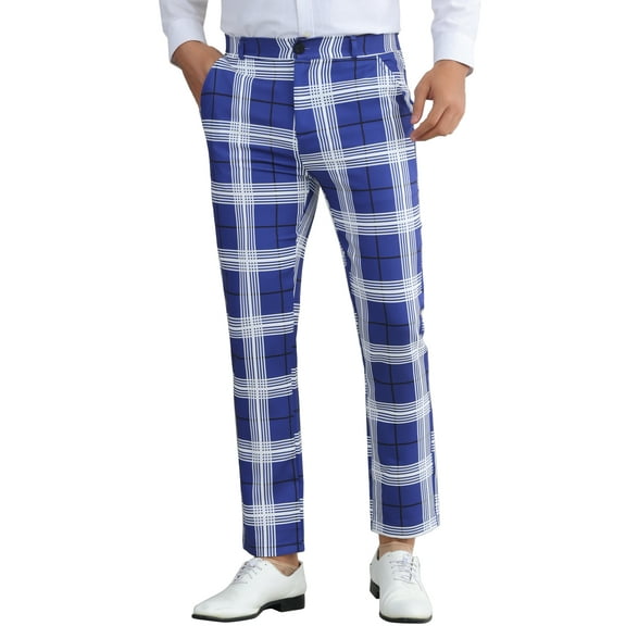 INSPIRE CHIC Plaid Dress Pants for Men's Flat Front Chino Contrasting Colors Business Trousers
