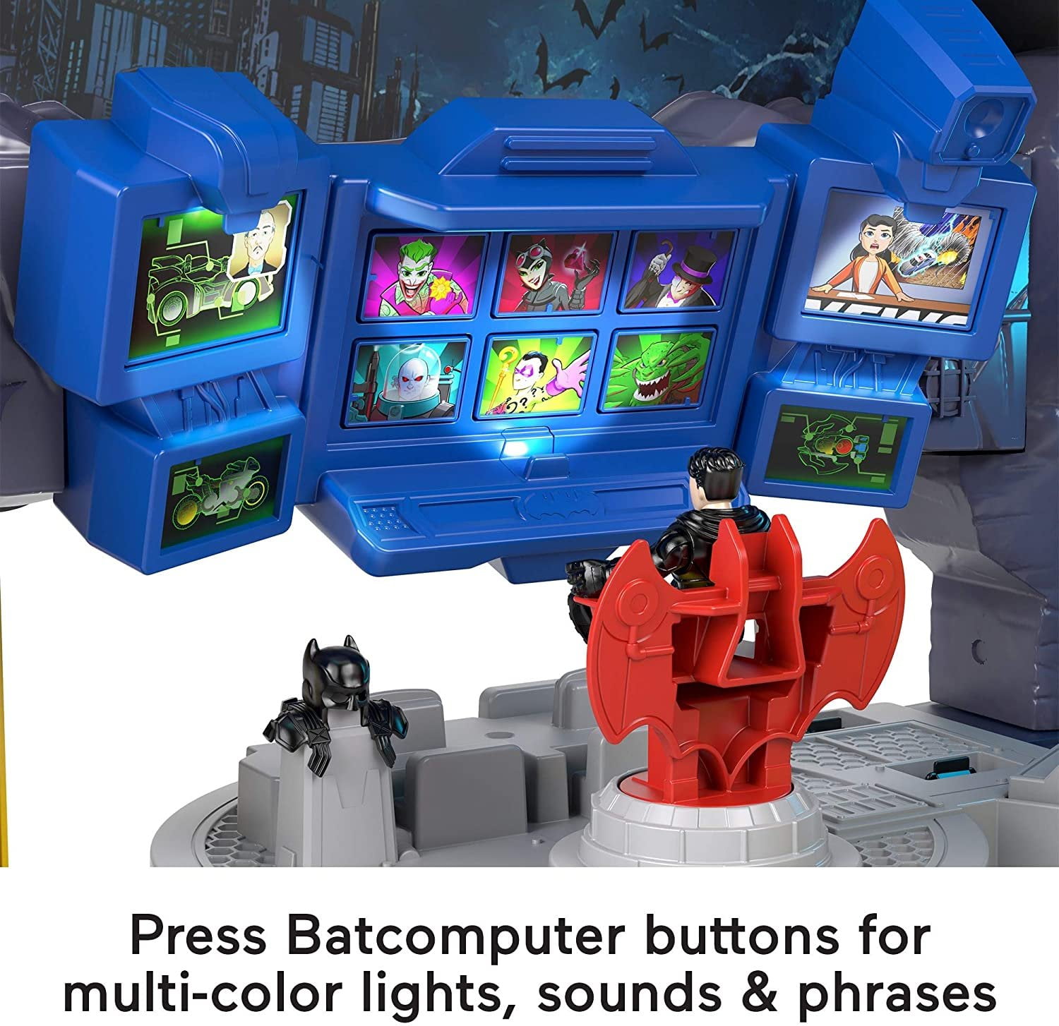 Imaginext DC Super Friends Batman Playset with Lights Sounds & 18 Pieces,  Super Surround Batcave 