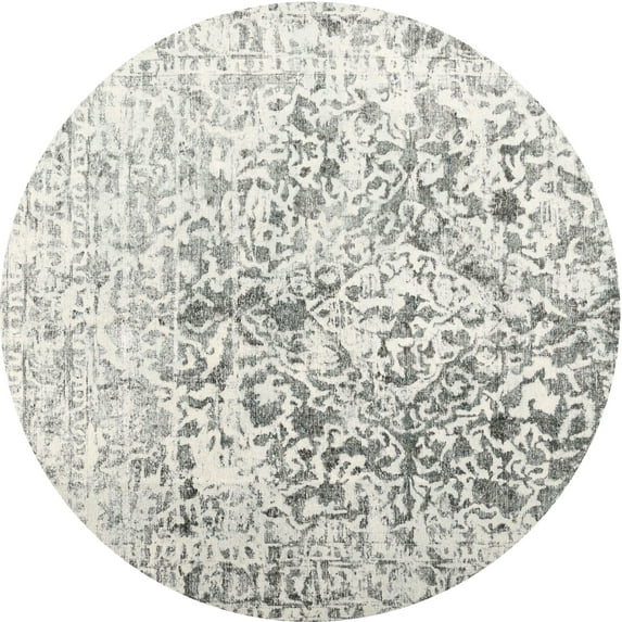 Ahgly Company Indoor Round Contemporary Dark Gray Abstract Area Rugs, 7' Round