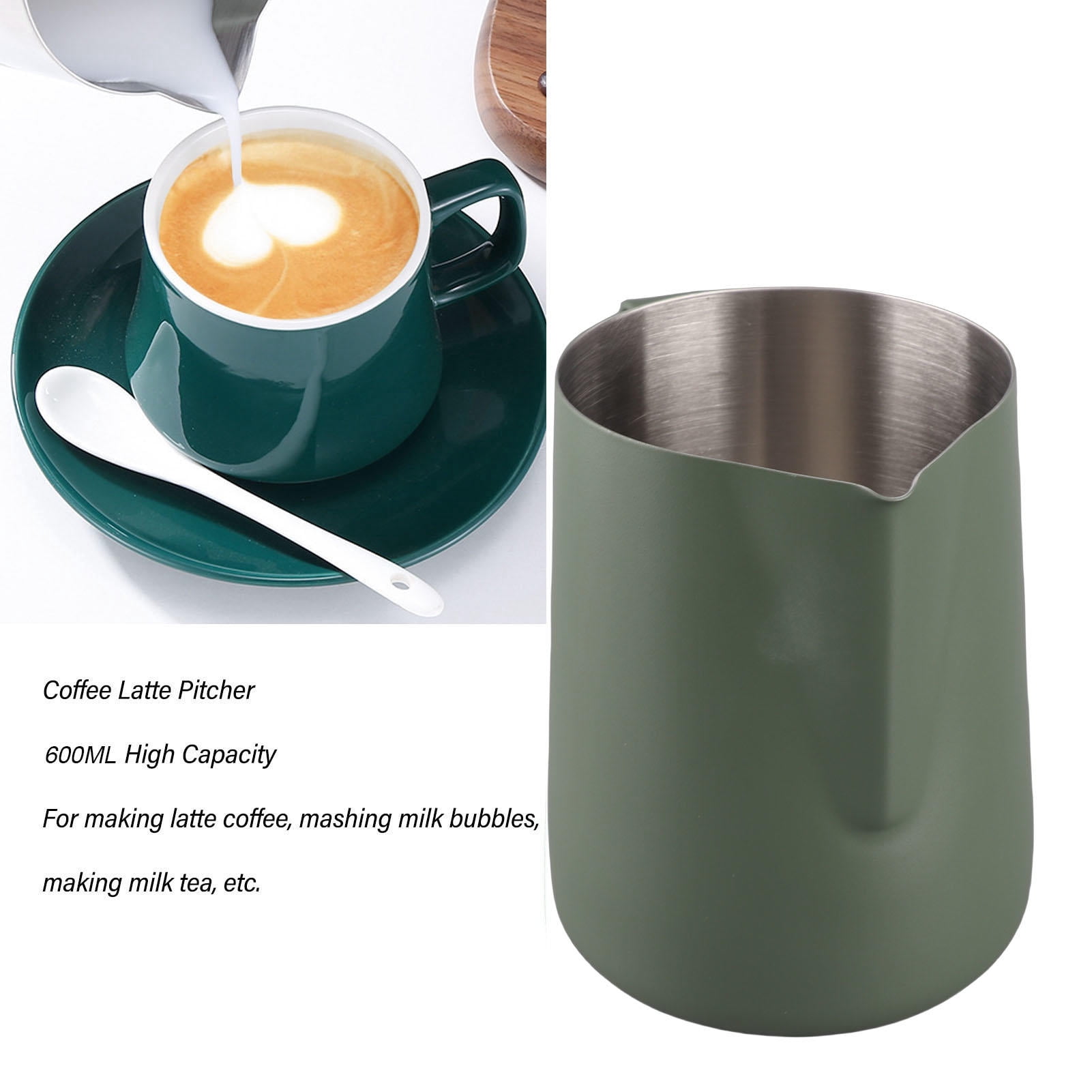 LAZIOEGR 600ML 304 Stainless Steel Coffee Frothing Pitcher with Inner Scale & Pointed Mouth for Latte Art