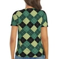 thumbnail image 5 of Zufioo Green Squares for Women's Deep V-neck Short-sleeved T-shirt, Top with Short Sleeves - with Stainless Steel Buckle, Moisture Wicking, Ideal Home Wear-Medium, 5 of 9