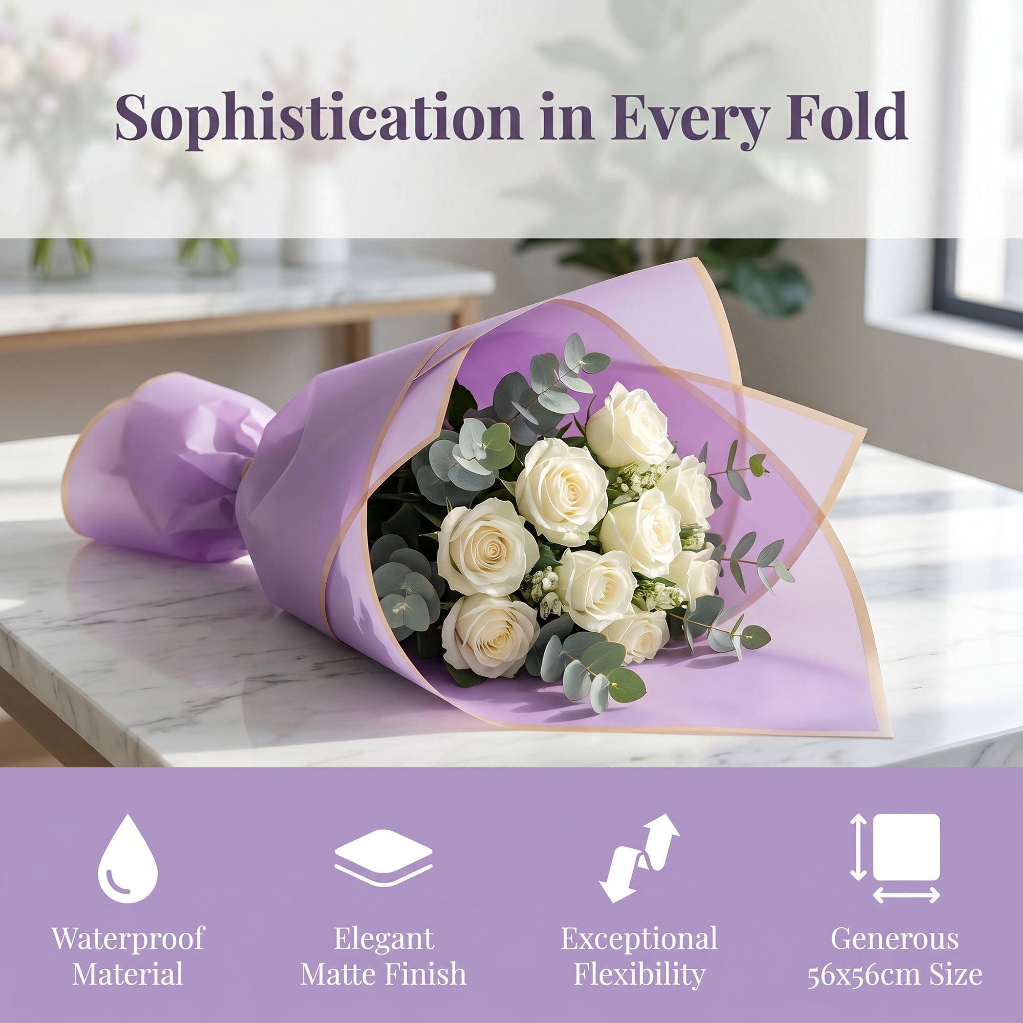 Unique Bargains 20Pcs Waterproof Matte Gift Wrapping Paper Sheets Light Purple 22" x 22"