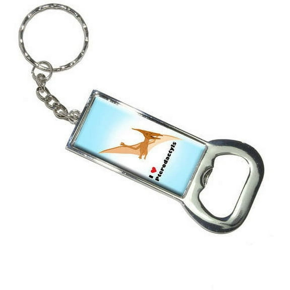 I Love Heart Pterodactyl Dinosaur Blue Background Keychain Bottle Bottlecap Opener