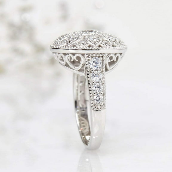 Men's Platinum Plated Sterling Silver ct Round CZ Bezel Vintage Style Ladies Cocktail Ring ( Size 5 to 9 ), 5