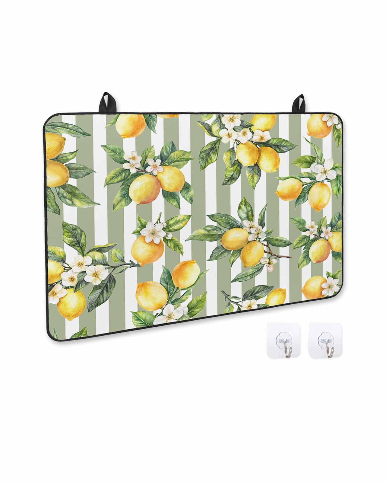 nqOlkjepod Large Induction Cooktop Protector Mat 24"x21", Spring Lemon Stove Top Covers for Electric Stove, Botanical Plants Sage Green Stripes Stove Burner Cover Mats, Glass Top Stove Cover