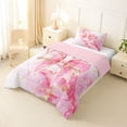thumbnail image 2 of spefrowx Marble Ombre Bowknot Twin Comforter Sets for Kids, Cherry Blossoms Pink Stripes Bedding Set, Pink Reversible, 2pcs, 1 Comforter and 1 Pillowcase, 2 of 6