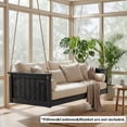 thumbnail image 4 of Classic Outdoor Swing Bed, Twin Size Acacia Wood and Rattan Porch Swing with Hanging Ropes, Patio Swing Frame for Backyard Poolside Garden, Black, 4 of 9