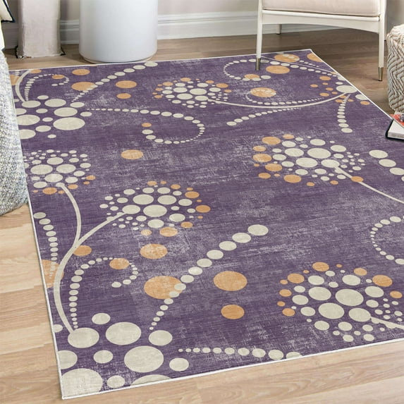 Abstract Decorative Rug, Spiral Form Circular Flowers Modern Style Illustration with Polka Dots, Quality Carpet for Bedroom Dorm and Living Room, 6 Sizes, Mauve, by Ambesonne