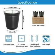 Easyworkz Stainless Steel Espresso Cup 2pcs-Set Double Wall Insulated Demitasse Cups, 2.5 oz Black