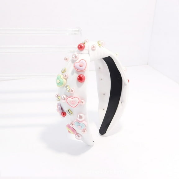 Valentine's Day Headbands Hair Accessories Heart with Pearls Wide Knot Headbands for Valentine's Day Party Dating Tanabata Party Gift Everyday Matching