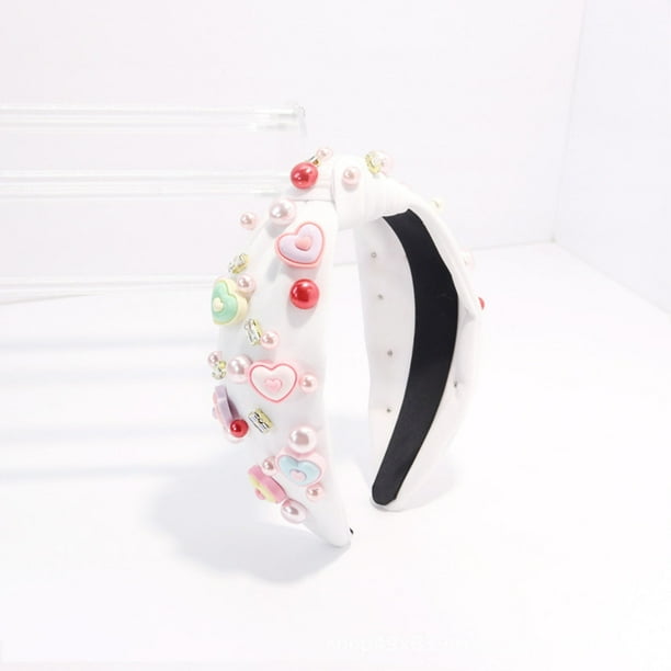 Diademas para El Día de San Valentín, Accesorios para El Cabello, Corazón con Perlas, Diademas con Nudo Ancho para Fiestas de San Valentín, Citas, Fiestas de Tanabata, Regalo para Uso Diario.