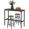 thumbnail image 1 of 3-Piece Industrial Bar Table and Chairs Set, Rustic Brown MDF & Steel Counter Height Dining Set, Space-Saving Pub Table with 2 Stools for Kitchen, Small Dining Area or Breakfast Bar, 1 of 6