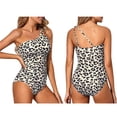 thumbnail image 3 of Traje Baño una Pieza con un Hombro Descubierto para Mujer, Traje Baño Control, Cobertura Total Modesta, Traje Baño con Abertura en la Parte Posterior. Estampado Leopardo S, 3 of 6