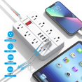 thumbnail image 3 of Protector contra sobretensiones Power Strip SMNICE, 8 salidas, 6 USB, cable de 10 pies, 3 of 7