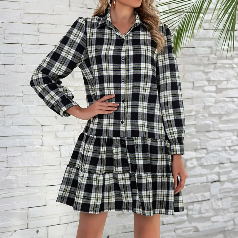 pocketed plaid mini dress Women Plaid Mini Dress V Neck Lantern Short Sleeve Bow Front Shift Dress  with Pocket Red at Amazon Women's Clothing store