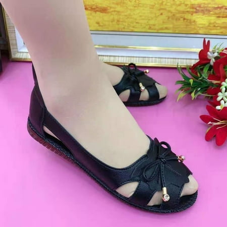 

Women s Leather Shoes Textured Surface Slip Resistant Sandals for Mother s Anniversary Gifts 38 Black