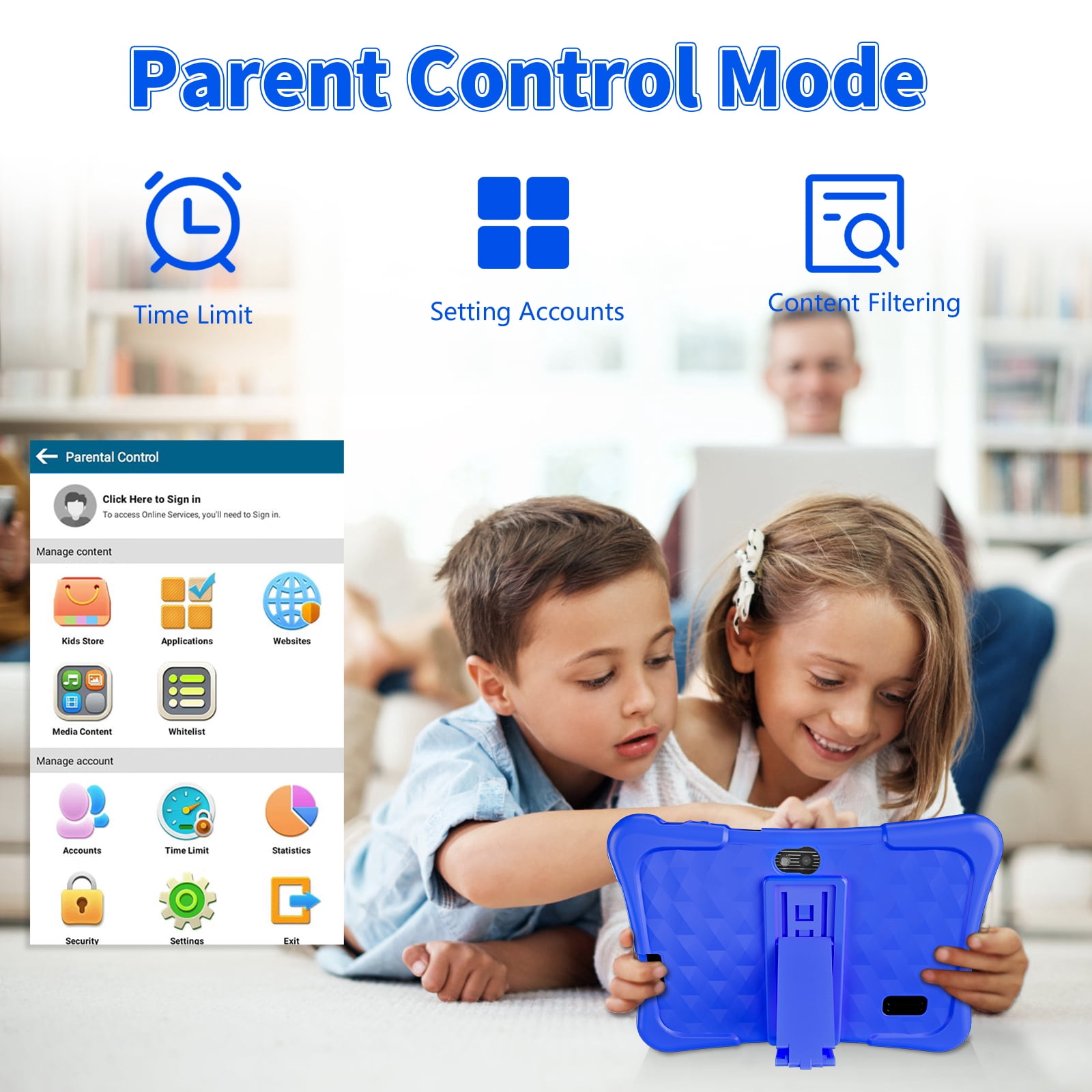 EDDBNi 7" Kids Tablet，6GB RAM 32GB ROM Android Tablet Computer for Children，parental controls，Eye Protection Toddler Tablet for Ages 4-12（Dark blue）