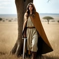thumbnail image 3 of MYATED Renaissance Cloak with Hood for Women Medieval Vintage Hooded Cape Halloween Cosplay Costume,Brown, 3 of 6