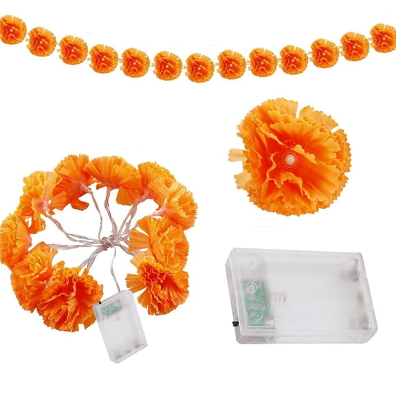 LED Dahlia String Lights Halloween 118 Inch 20 Bulbs Battery Operated Orange Fairy Lights For Indoor Outdoor Fall Decor