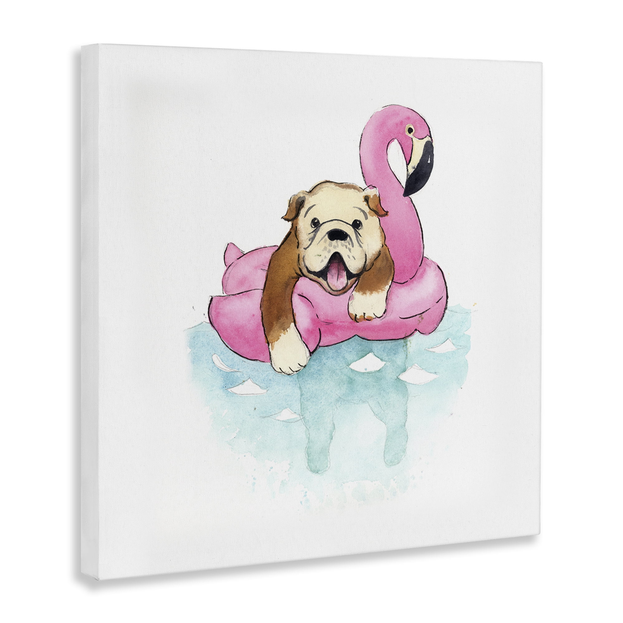 Stupell Industries Bulldog in Pool Float Animals Painting Wrapped Canvas Art Print Wall Art, 17 x 17