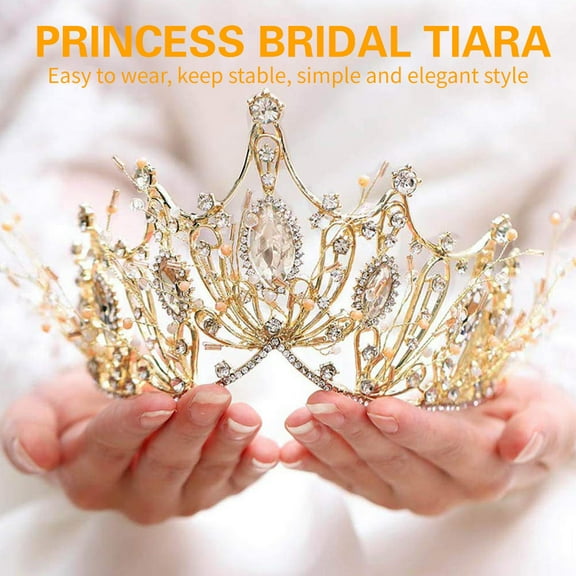 PENGXIANG Baroque Bride Princess Tiaras With Pearl Gemstone Retro Crystal Jewellery Hair Accessories Masquerade Rhinestone Queen Cosplay Halloween Crowns Headband For Women Girls